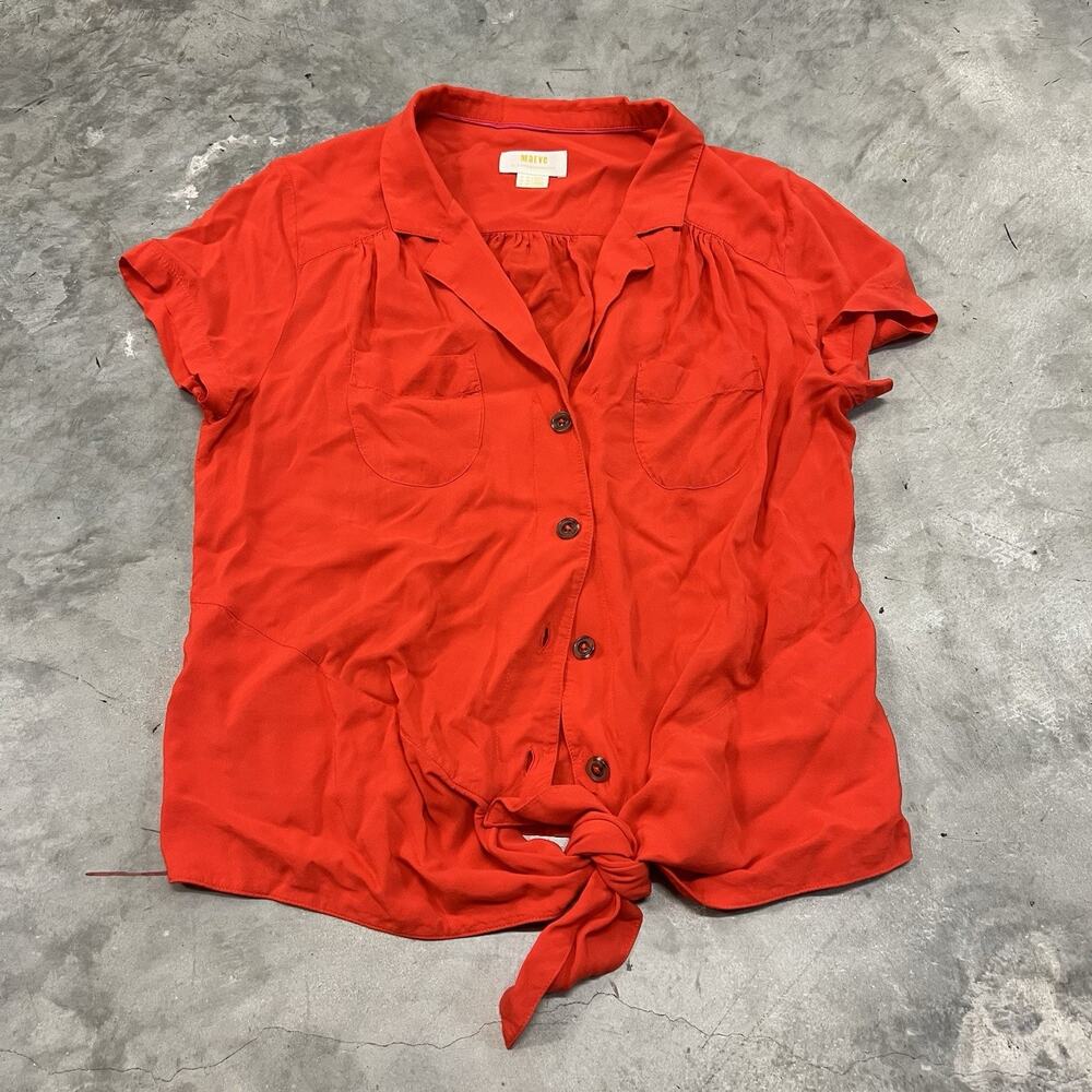 Maeve by Anthropologie Tie Front Blouse Size 10 Red Blouse Top Work Casual